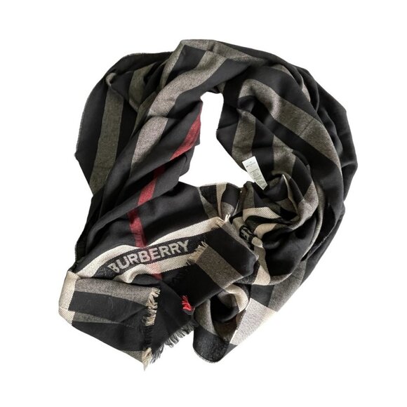 Burberry Gauze Stripe with Branding Scarf, 180cm X 70cm, Wool Silk - Picture 3 of 9